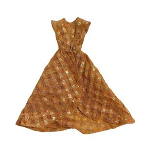 Vintage 60's Barbie Outfit #946 DINNER AT EIGHT Gold Orange Over Dress '63 Japan